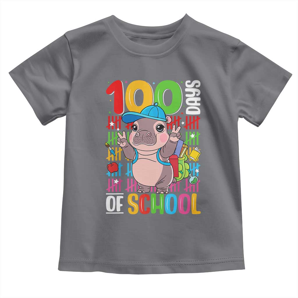 Funny 100th Day Of School Moo Deng Toddler T Shirt Cute Baby Hippo Colorful 100 Days