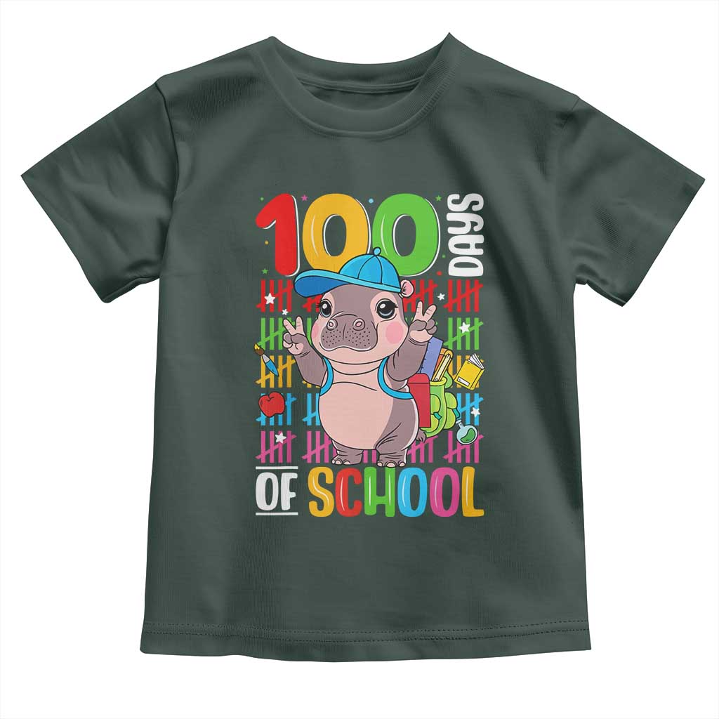 Funny 100th Day Of School Moo Deng Toddler T Shirt Cute Baby Hippo Colorful 100 Days