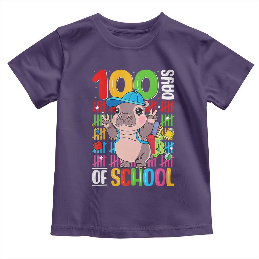 Funny 100th Day Of School Moo Deng Toddler T Shirt Cute Baby Hippo Colorful 100 Days