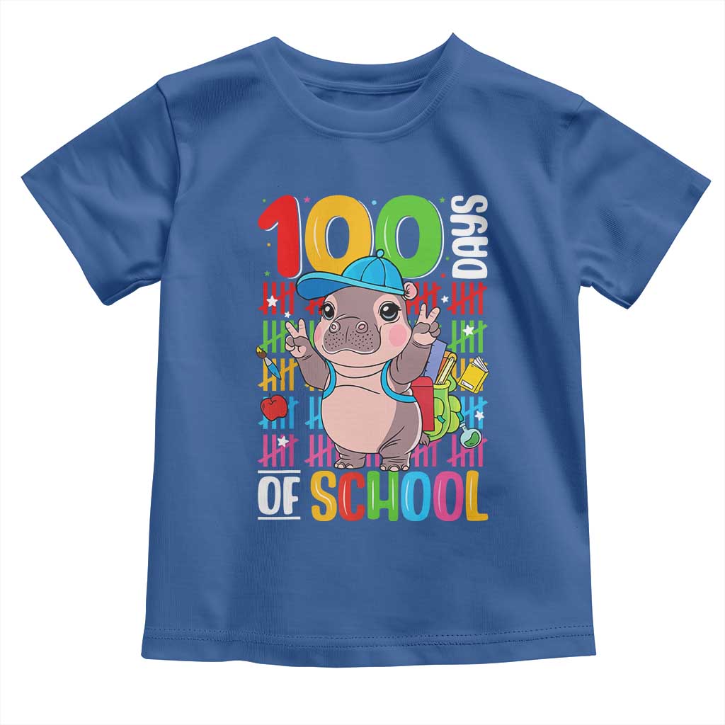 Funny 100th Day Of School Moo Deng Toddler T Shirt Cute Baby Hippo Colorful 100 Days