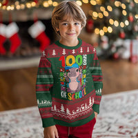 Funny 100th Day Of School Moo Deng Ugly Christmas Sweater Cute Baby Hippo Colorful 100 Days - Wonder Print Shop
