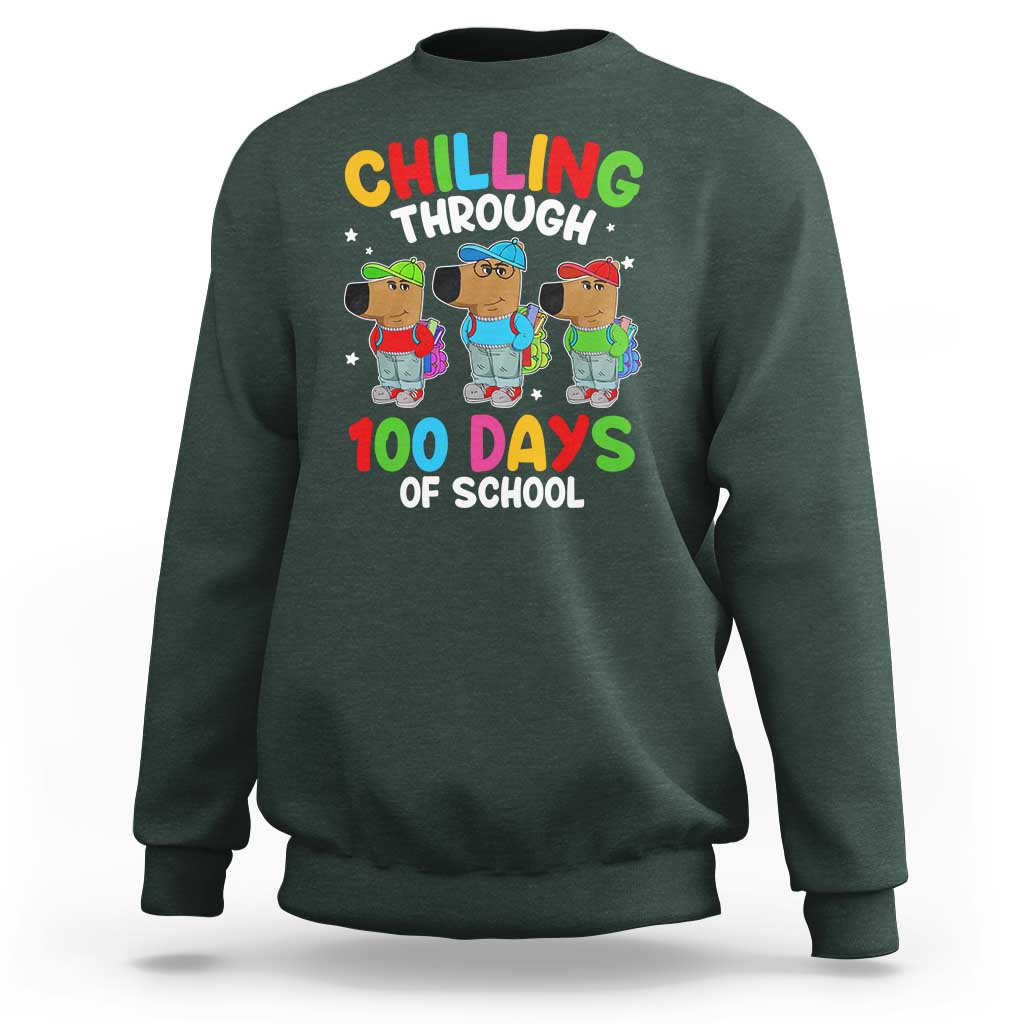 Funny Chilling Through 100 Days Of school Sweatshirt - Wonder Print Shop
