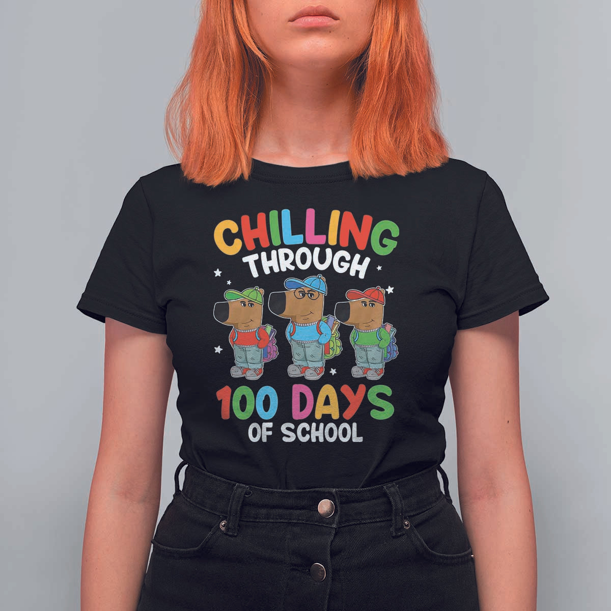 Funny Chilling Through 100 Days Of school T Shirt For Women - Wonder Print Shop