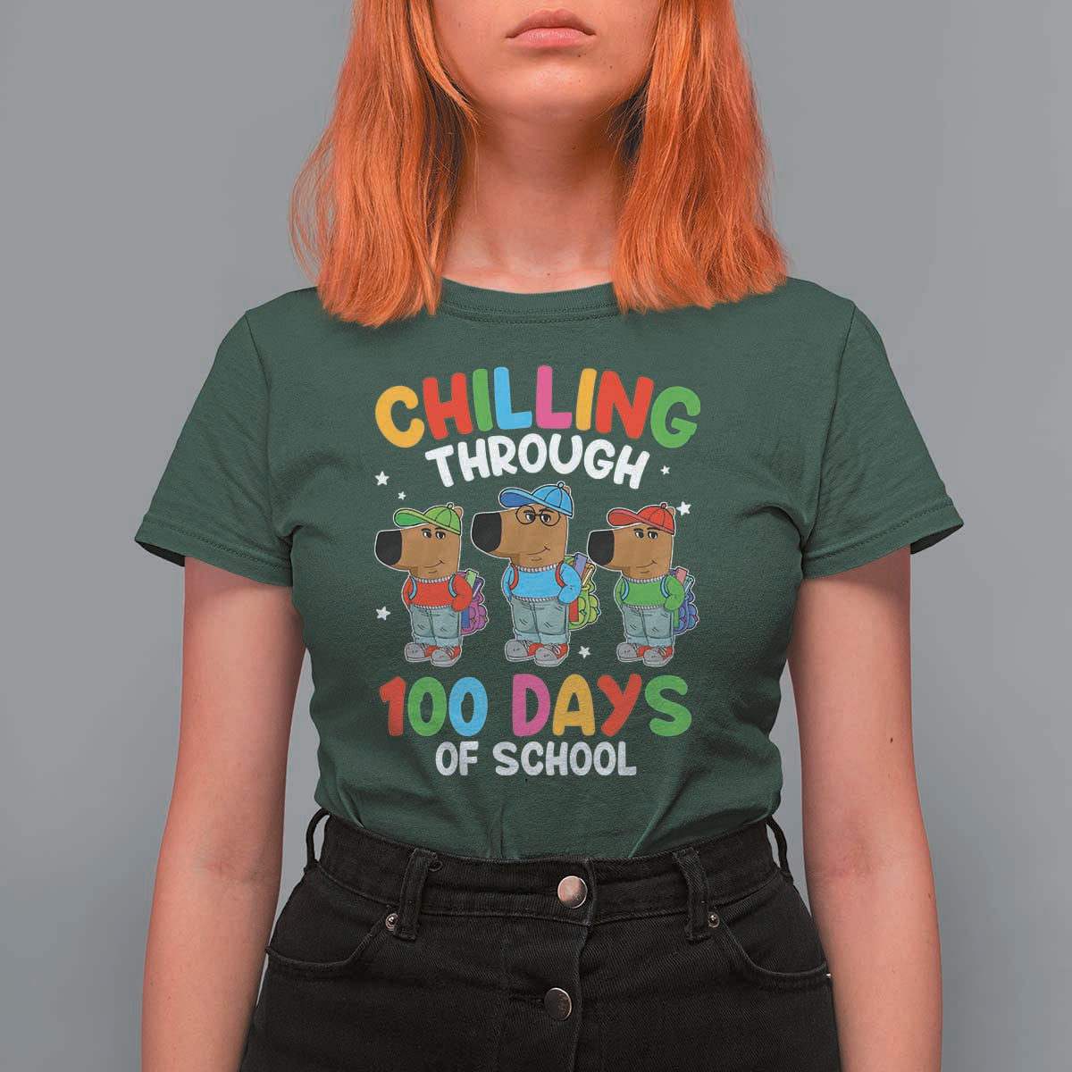 Funny Chilling Through 100 Days Of school T Shirt For Women - Wonder Print Shop
