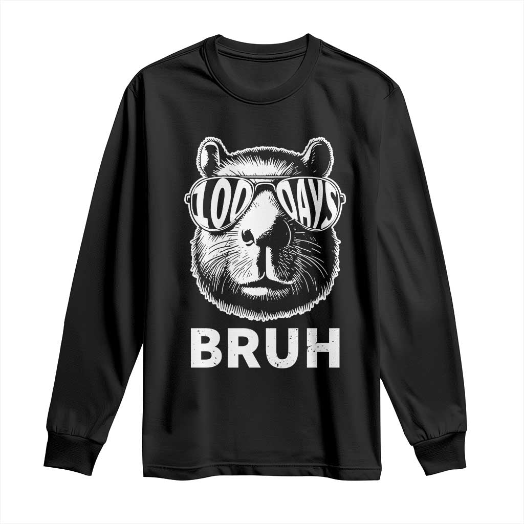 100th Day Of School Capybara Long Sleeve Shirt 100 Days Bruh Cool Capy Bara