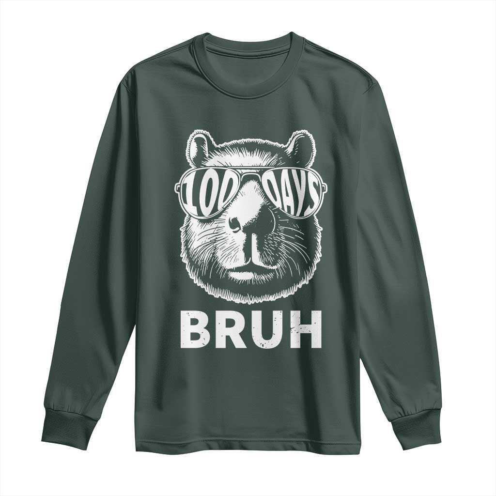 100th Day Of School Capybara Long Sleeve Shirt 100 Days Bruh Cool Capy Bara