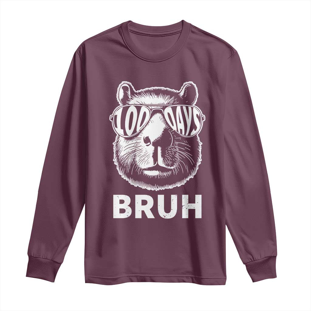 100th Day Of School Capybara Long Sleeve Shirt 100 Days Bruh Cool Capy Bara