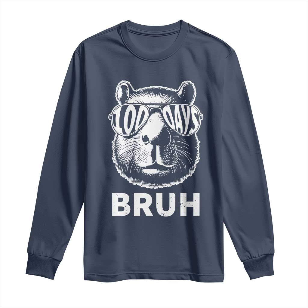 100th Day Of School Capybara Long Sleeve Shirt 100 Days Bruh Cool Capy Bara