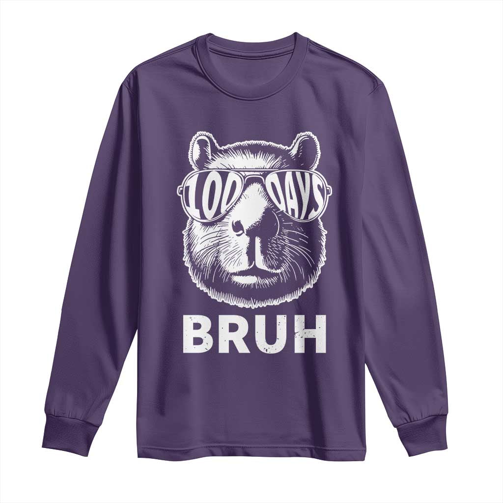 100th Day Of School Capybara Long Sleeve Shirt 100 Days Bruh Cool Capy Bara
