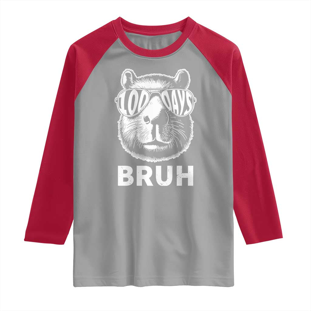 100th Day Of School Capybara Raglan Shirt 100 Days Bruh Cool Capy Bara