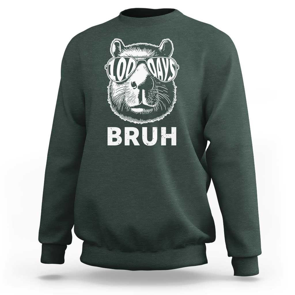 100th Day Of School Capybara Sweatshirt 100 Days Bruh Cool Capy Bara - Wonder Print Shop