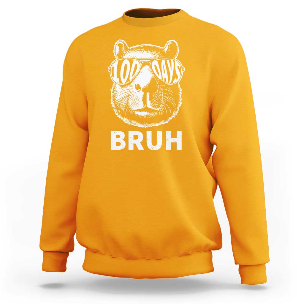 100th Day Of School Capybara Sweatshirt 100 Days Bruh Cool Capy Bara - Wonder Print Shop