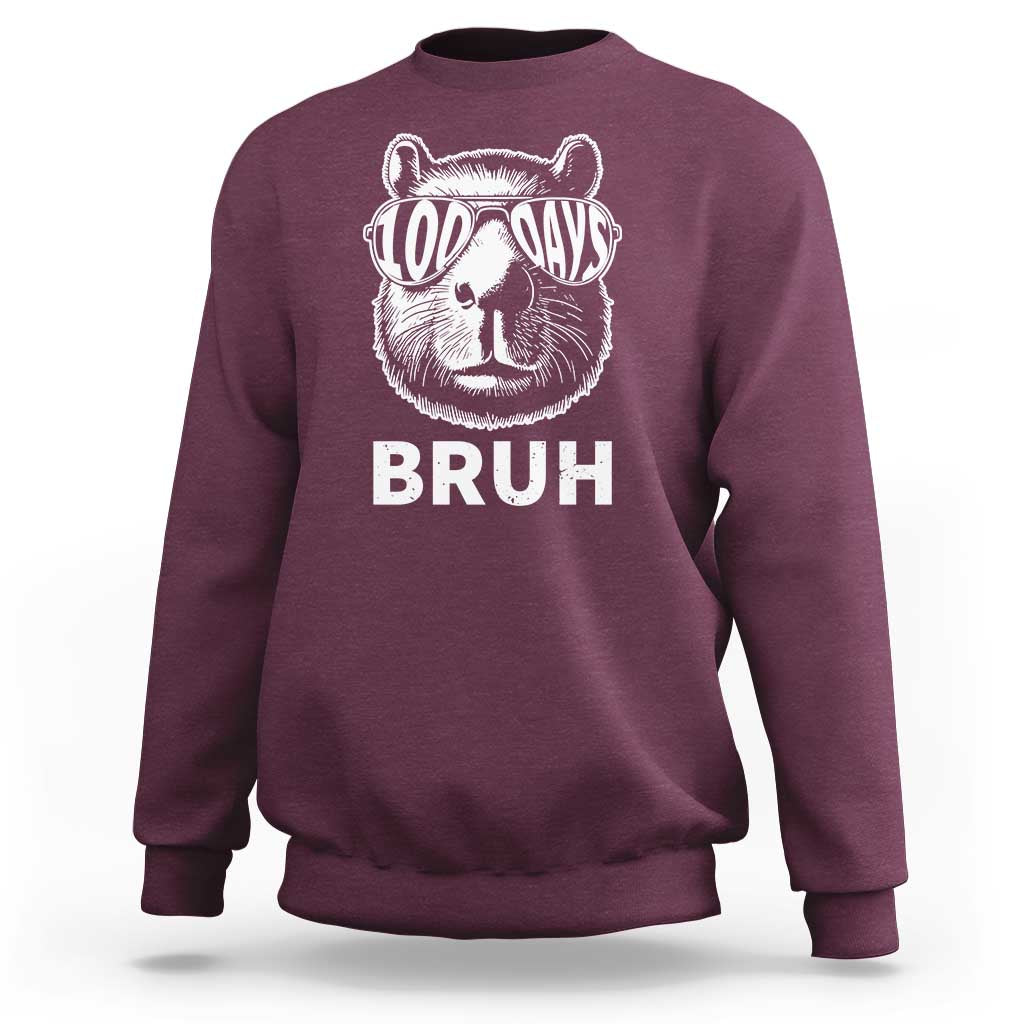 100th Day Of School Capybara Sweatshirt 100 Days Bruh Cool Capy Bara - Wonder Print Shop