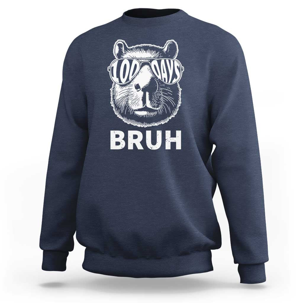 100th Day Of School Capybara Sweatshirt 100 Days Bruh Cool Capy Bara - Wonder Print Shop