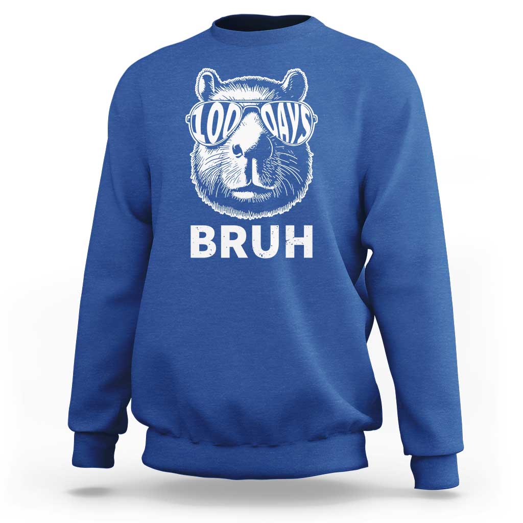 100th Day Of School Capybara Sweatshirt 100 Days Bruh Cool Capy Bara - Wonder Print Shop