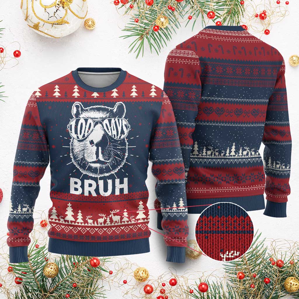 100th Day Of School Capybara Ugly Christmas Sweater 100 Days Bruh Cool Capy Bara - Wonder Print Shop