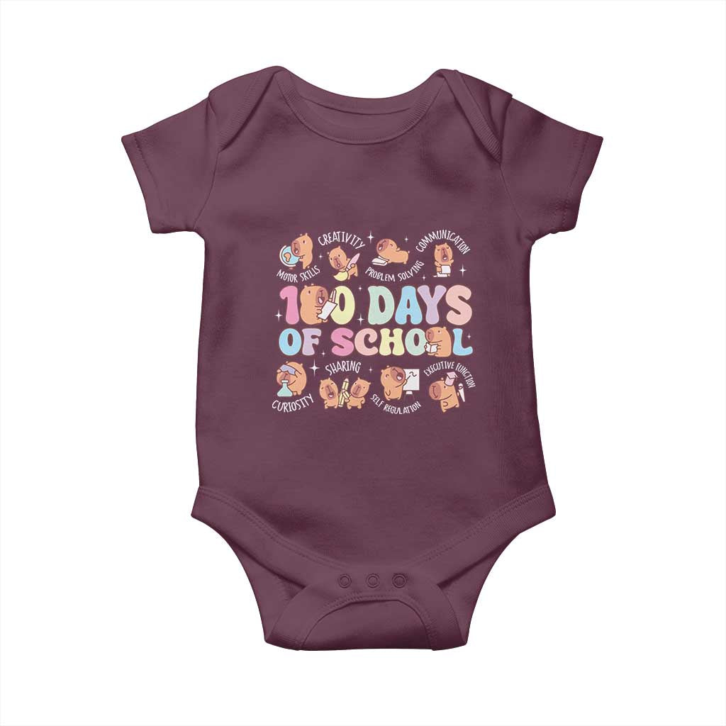 100th Day Of School Cute Capybara Baby Onesie Motor Skills Creativity Problem Solving Communication
