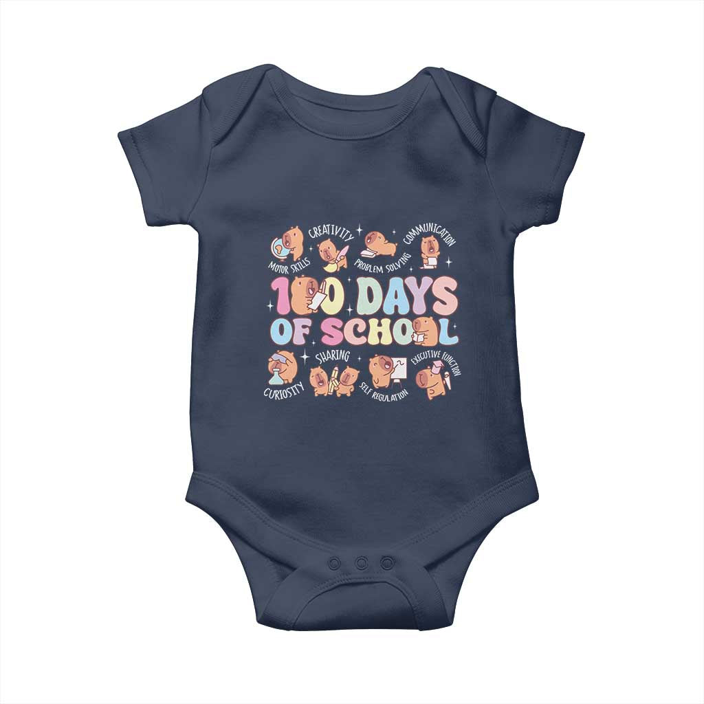 100th Day Of School Cute Capybara Baby Onesie Motor Skills Creativity Problem Solving Communication