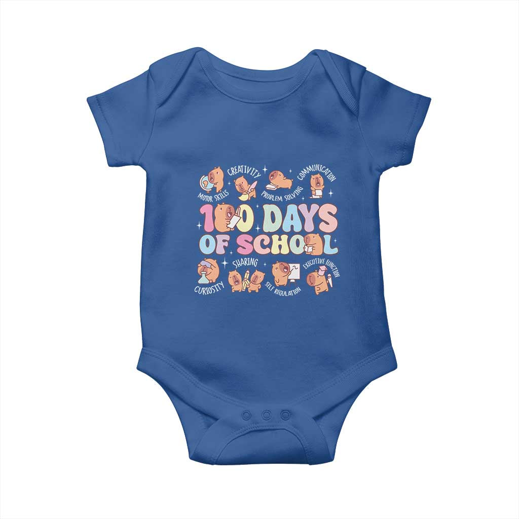 100th Day Of School Cute Capybara Baby Onesie Motor Skills Creativity Problem Solving Communication