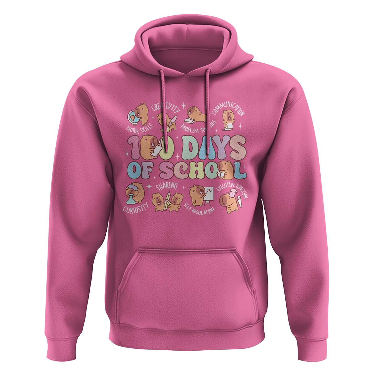 100th Day Of School Cute Capybara Hoodie Motor Skills Creativity Problem Solving Communication