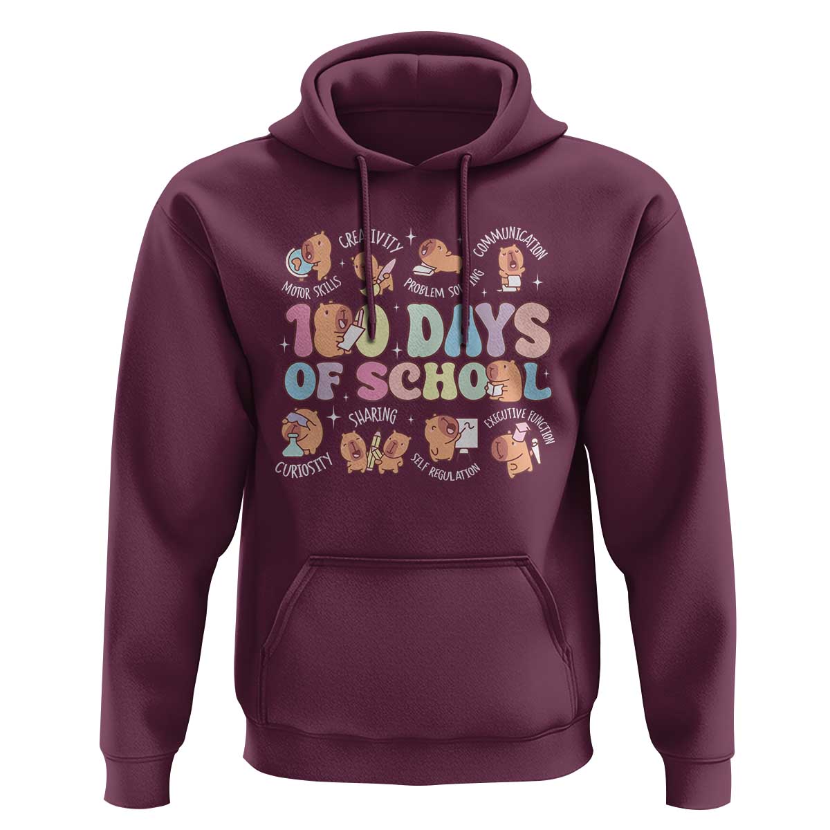 100th Day Of School Cute Capybara Hoodie Motor Skills Creativity Problem Solving Communication