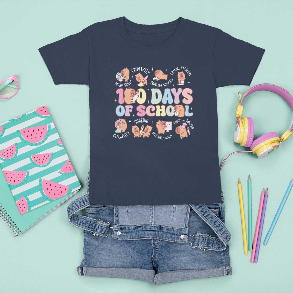 100th Day Of School Cute Capybara T Shirt For Kid Motor Skills Creativity Problem Solving Communication - Wonder Print Shop