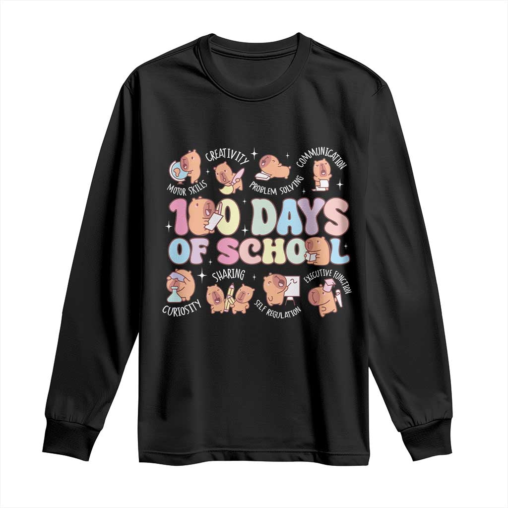100th Day Of School Cute Capybara Long Sleeve Shirt Motor Skills Creativity Problem Solving Communication