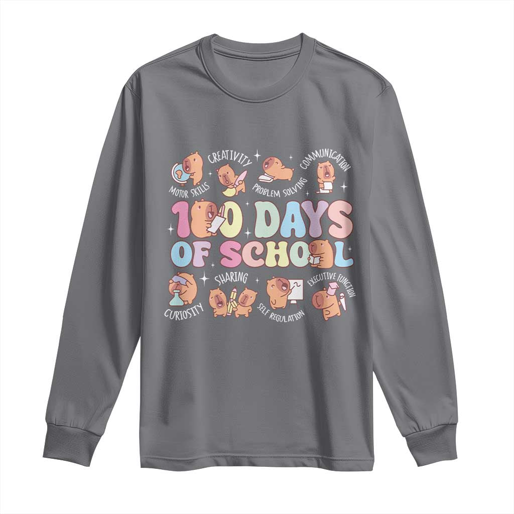 100th Day Of School Cute Capybara Long Sleeve Shirt Motor Skills Creativity Problem Solving Communication
