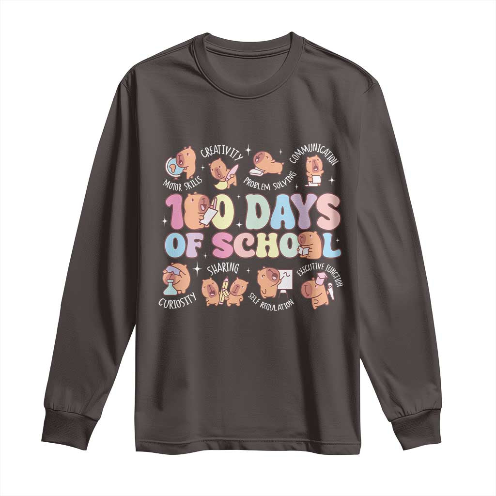 100th Day Of School Cute Capybara Long Sleeve Shirt Motor Skills Creativity Problem Solving Communication
