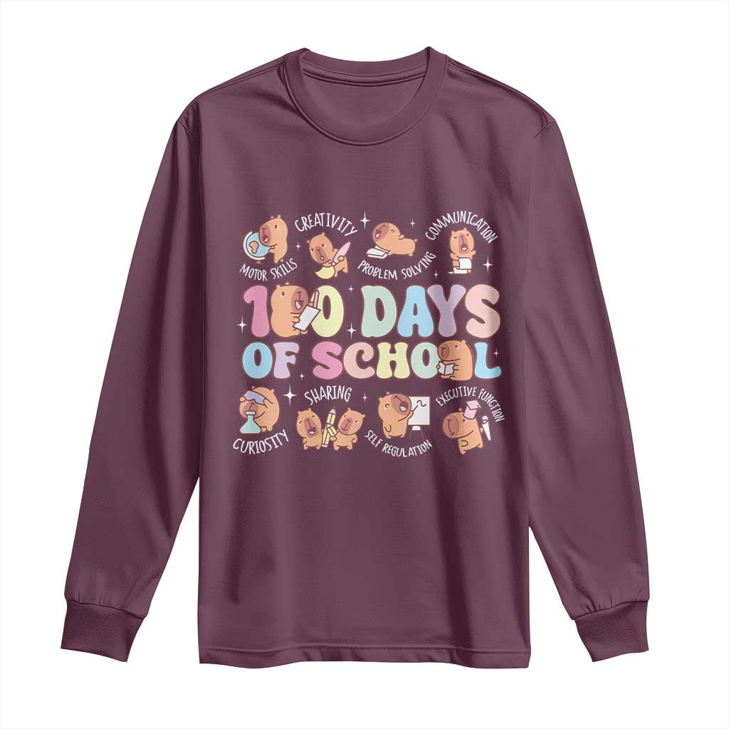 100th Day Of School Cute Capybara Long Sleeve Shirt Motor Skills Creativity Problem Solving Communication