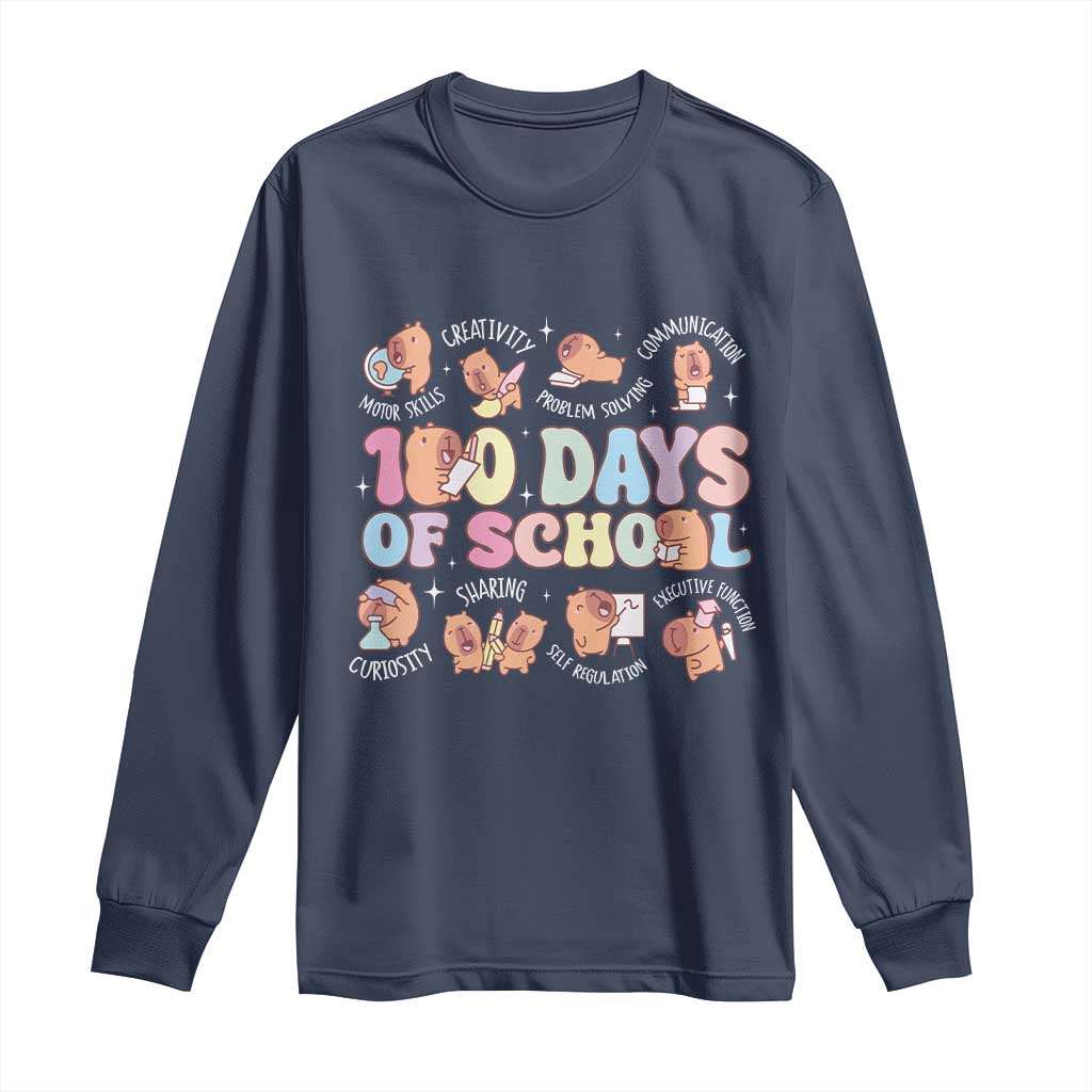 100th Day Of School Cute Capybara Long Sleeve Shirt Motor Skills Creativity Problem Solving Communication