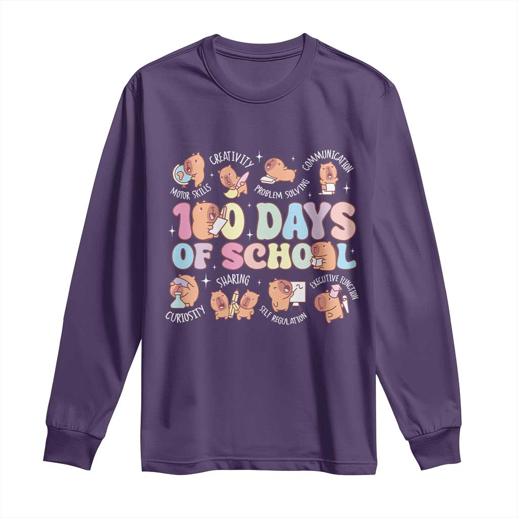 100th Day Of School Cute Capybara Long Sleeve Shirt Motor Skills Creativity Problem Solving Communication