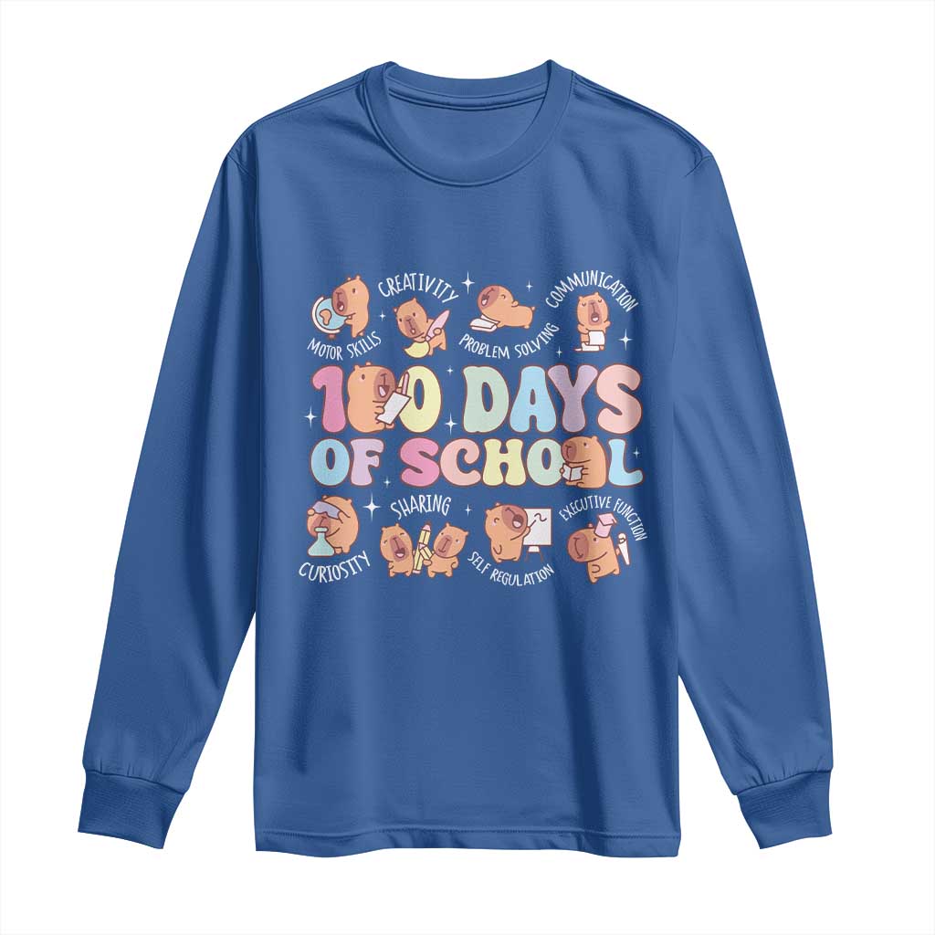 100th Day Of School Cute Capybara Long Sleeve Shirt Motor Skills Creativity Problem Solving Communication