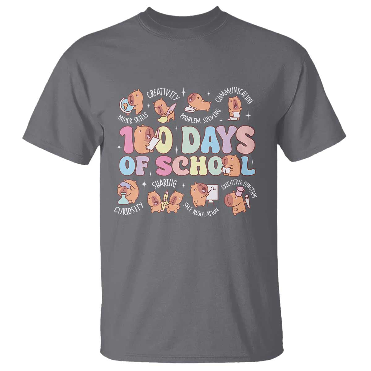 100th Day Of School Cute Capybara T Shirt Motor Skills Creativity Problem Solving Communication - Wonder Print Shop