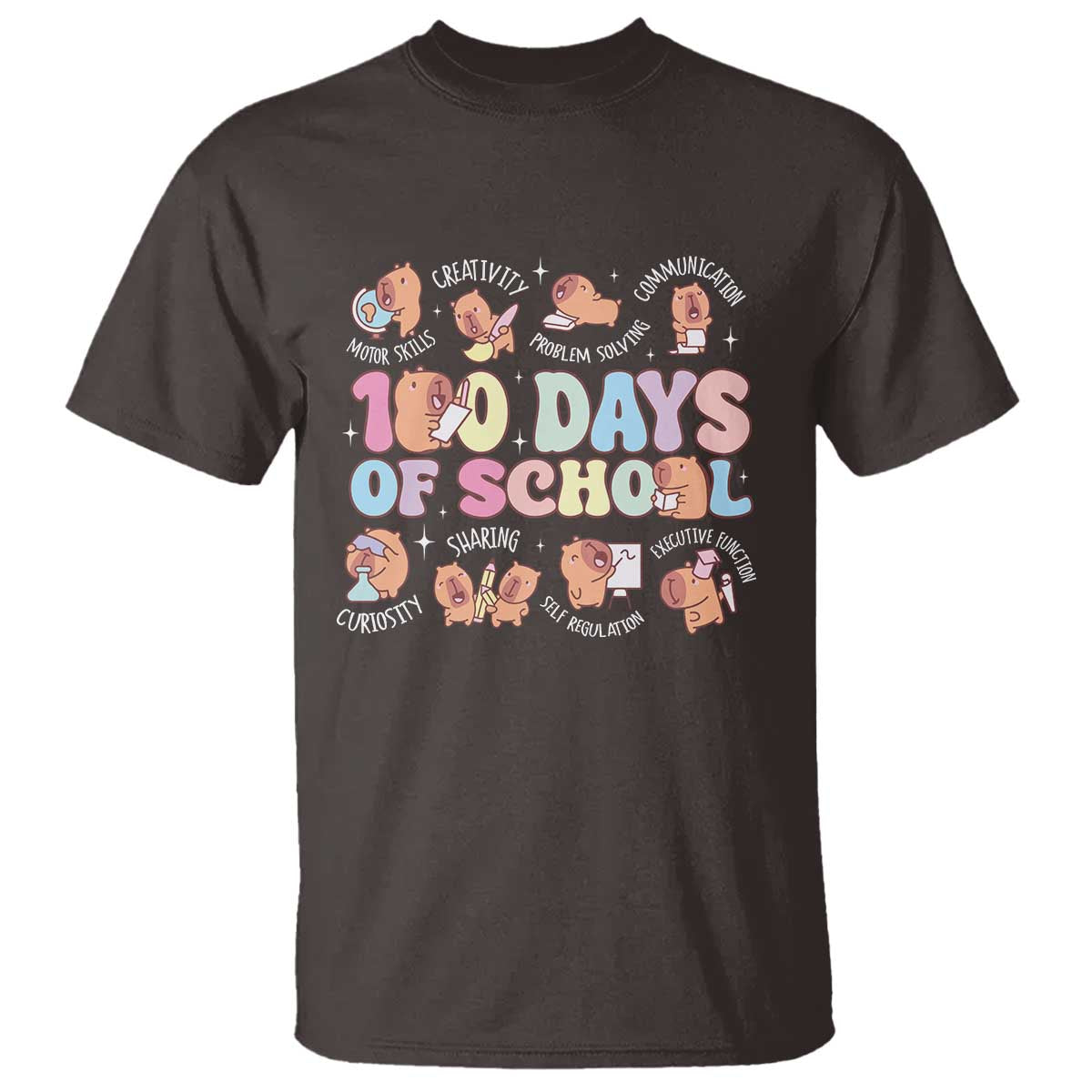 100th Day Of School Cute Capybara T Shirt Motor Skills Creativity Problem Solving Communication - Wonder Print Shop