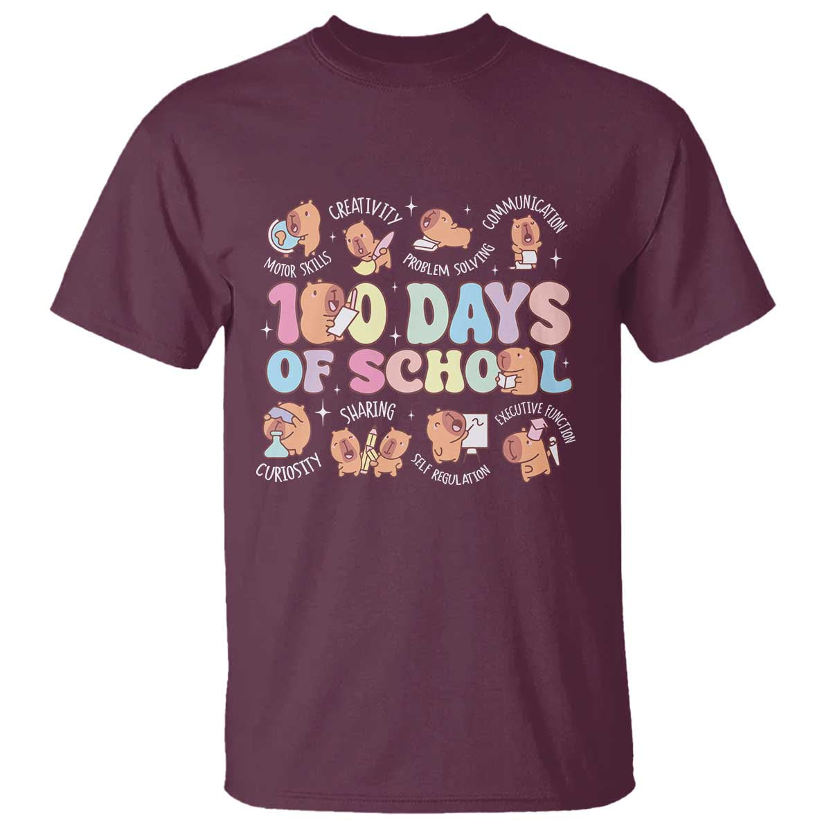 100th Day Of School Cute Capybara T Shirt Motor Skills Creativity Problem Solving Communication - Wonder Print Shop