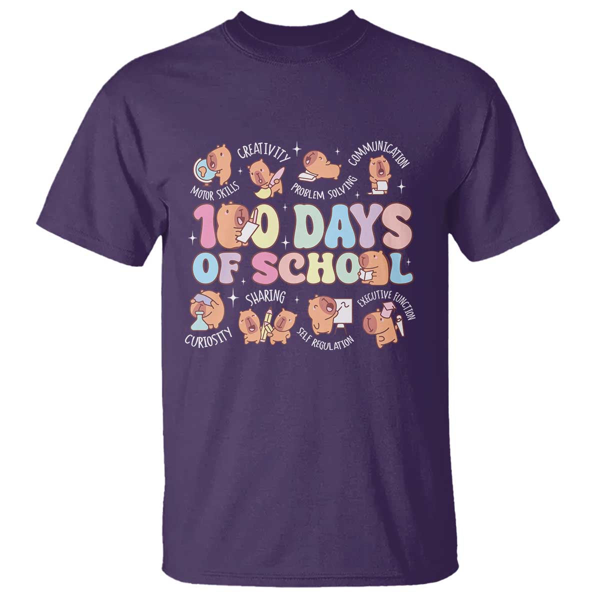 100th Day Of School Cute Capybara T Shirt Motor Skills Creativity Problem Solving Communication - Wonder Print Shop