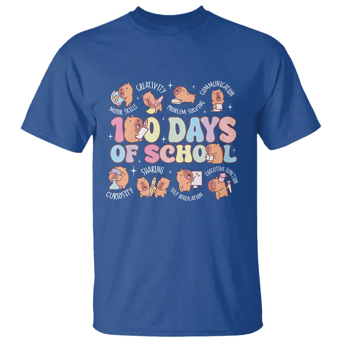 100th Day Of School Cute Capybara T Shirt Motor Skills Creativity Problem Solving Communication - Wonder Print Shop