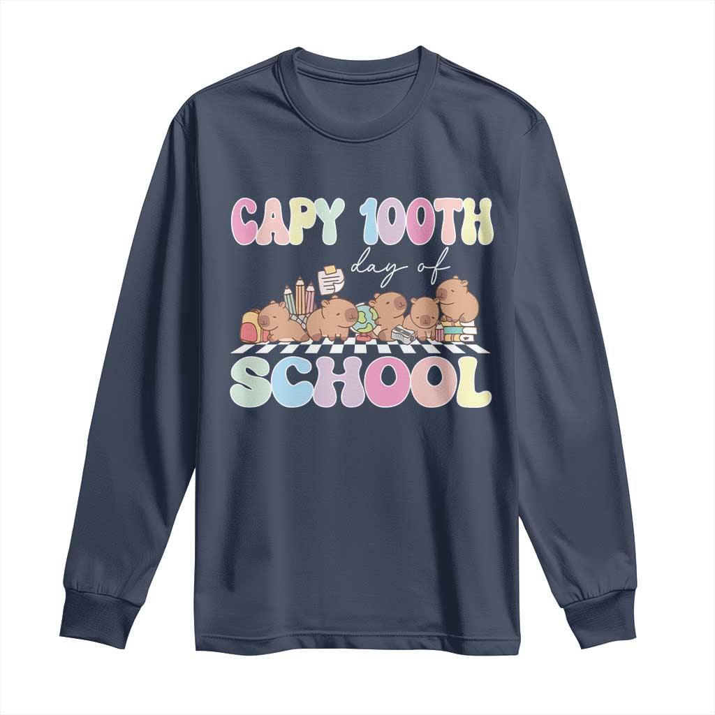 Capy 100 Days Of School Cute Capybara Long Sleeve Shirt