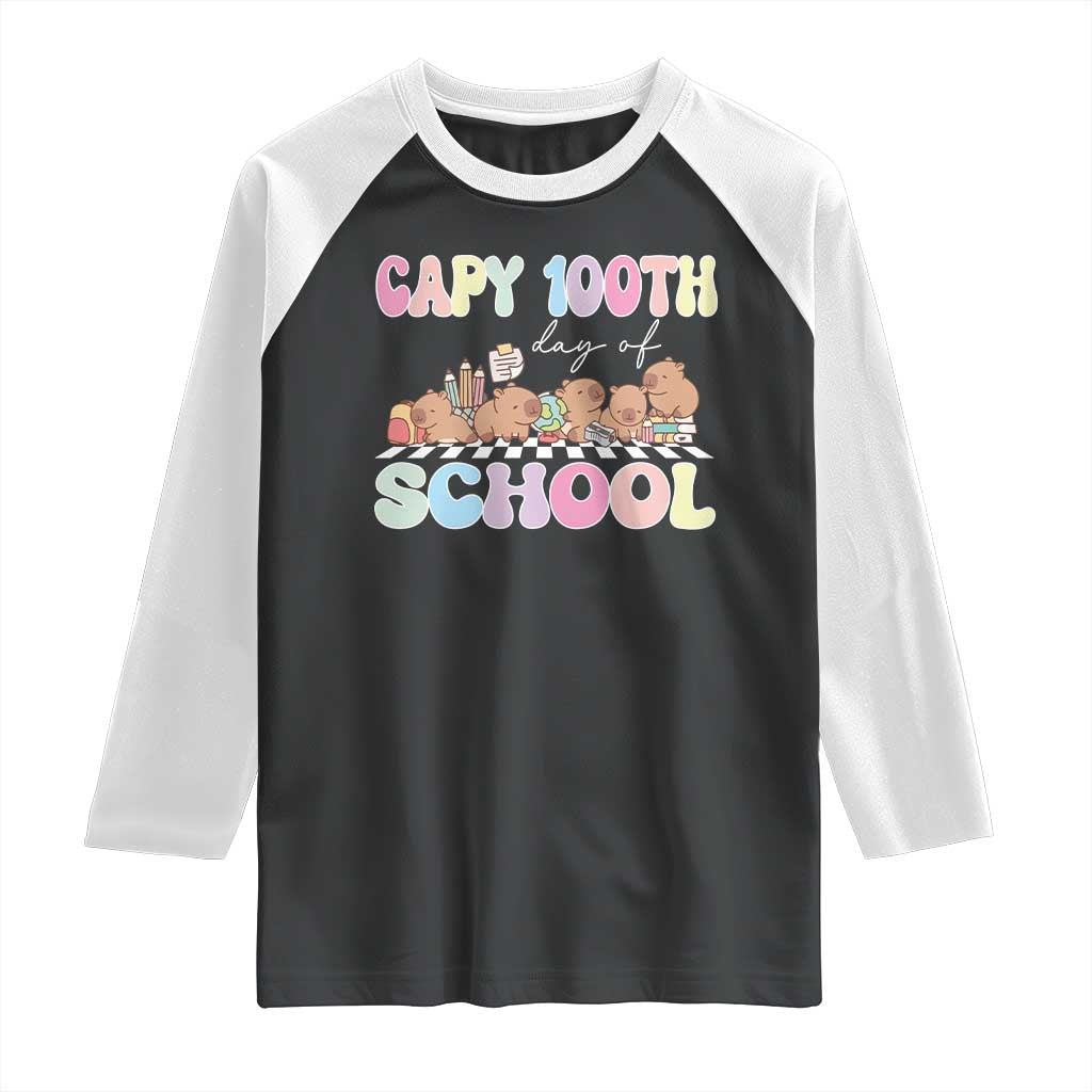 Capy 100 Days Of School Cute Capybara Raglan Shirt