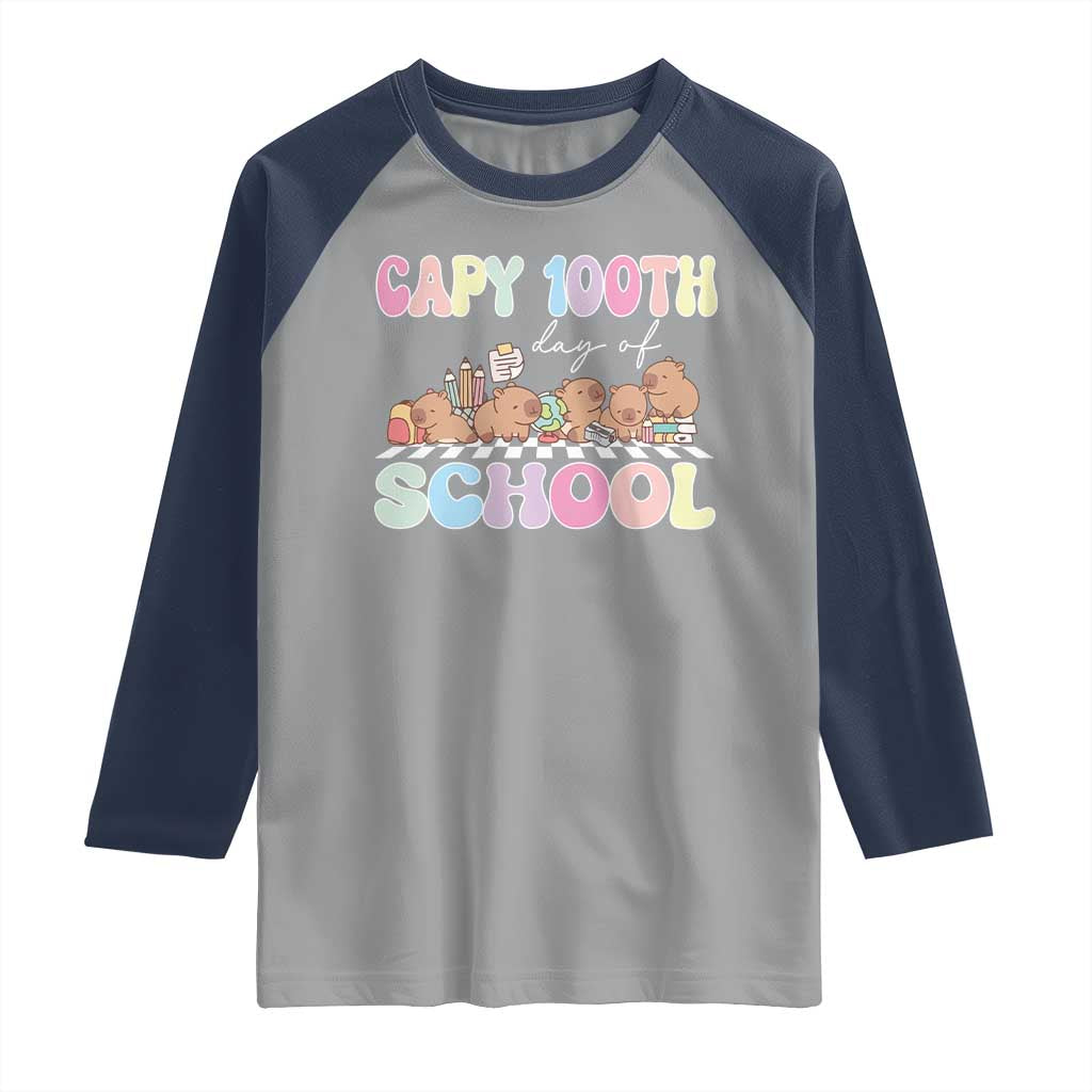 Capy 100 Days Of School Cute Capybara Raglan Shirt