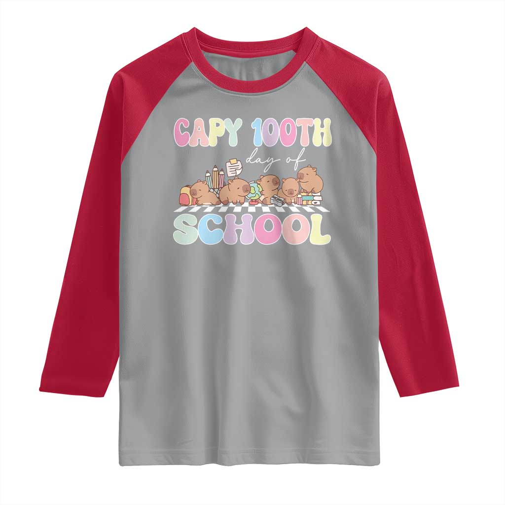 Capy 100 Days Of School Cute Capybara Raglan Shirt
