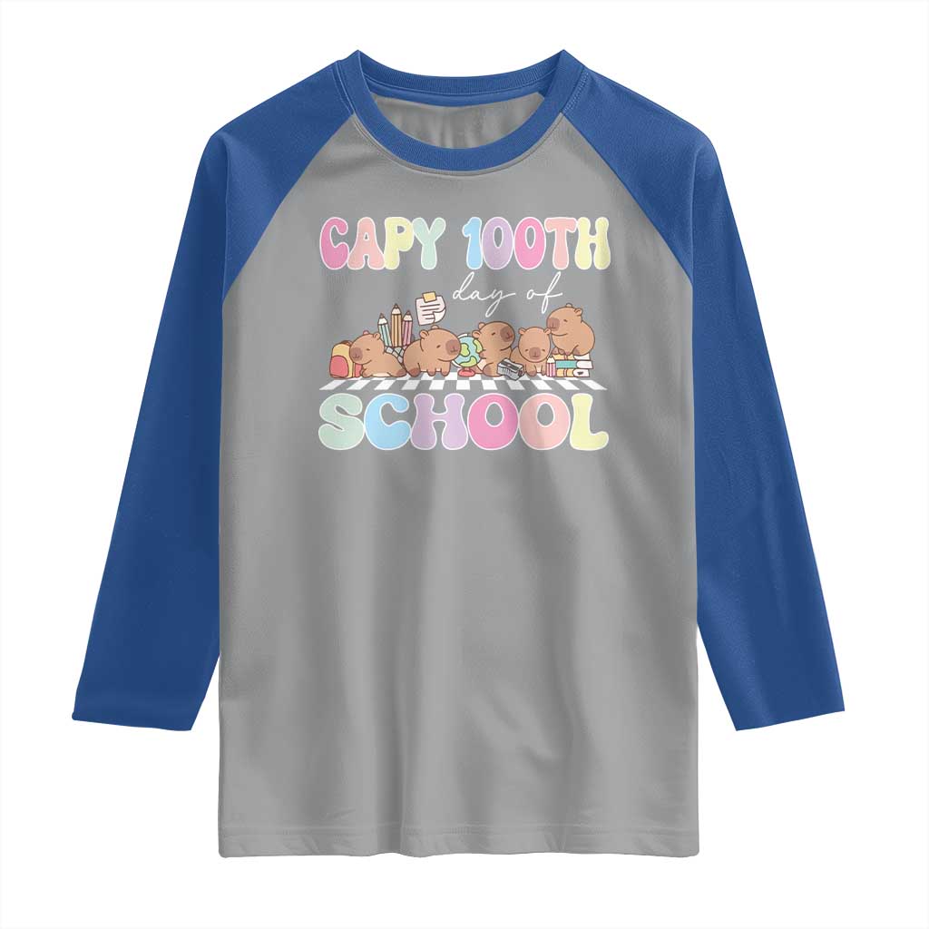 Capy 100 Days Of School Cute Capybara Raglan Shirt