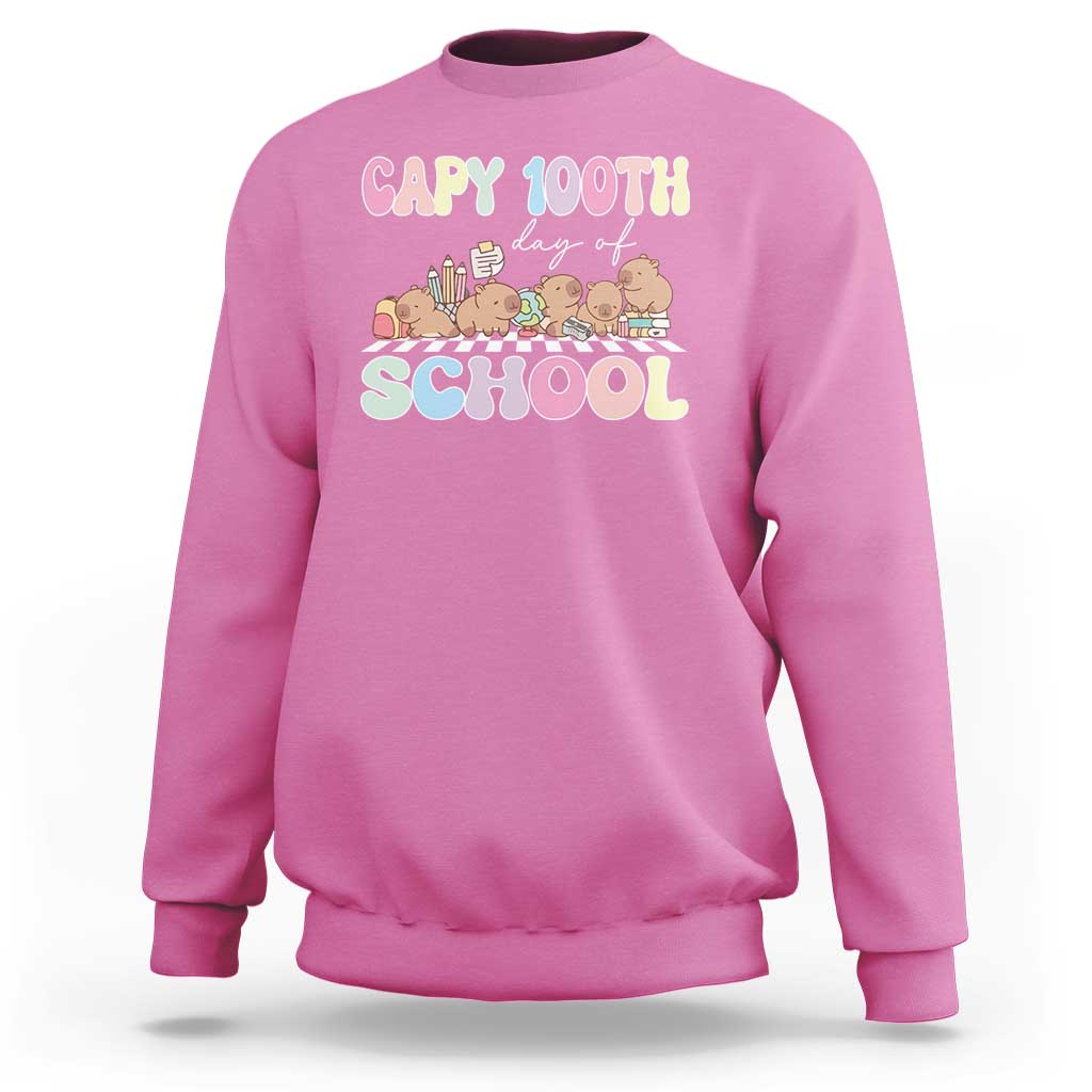 Capy 100 Days Of School Cute Capybara Sweatshirt - Wonder Print Shop