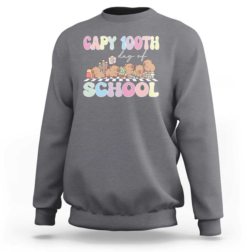 Capy 100 Days Of School Cute Capybara Sweatshirt - Wonder Print Shop