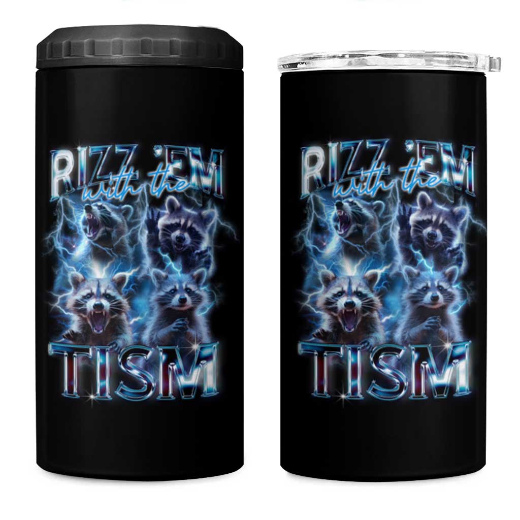 Autism Awareness 4 in 1 Can Cooler Tumbler Rizz Em With The Tism Funny Meme Autistic Raccoon