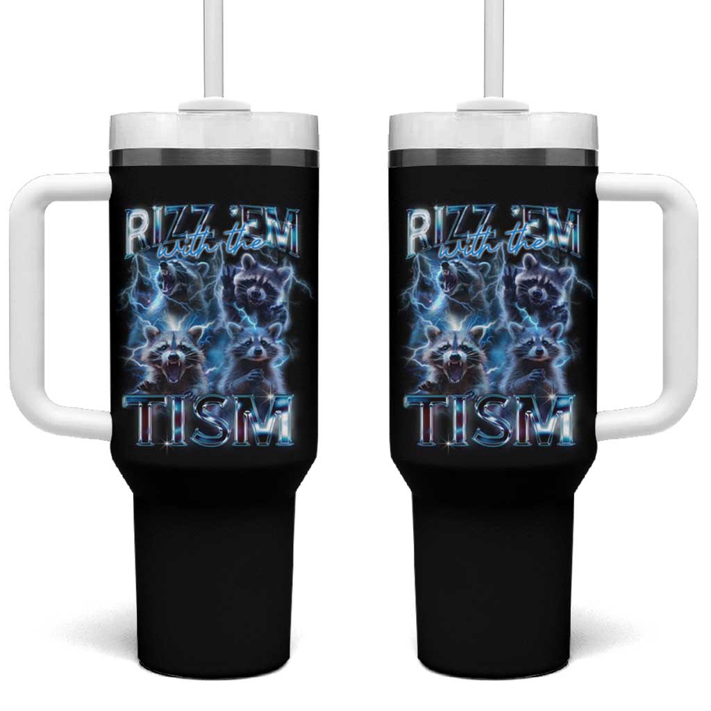 Autism Awareness Tumbler With Handle Rizz Em With The Tism Funny Meme Autistic Raccoon