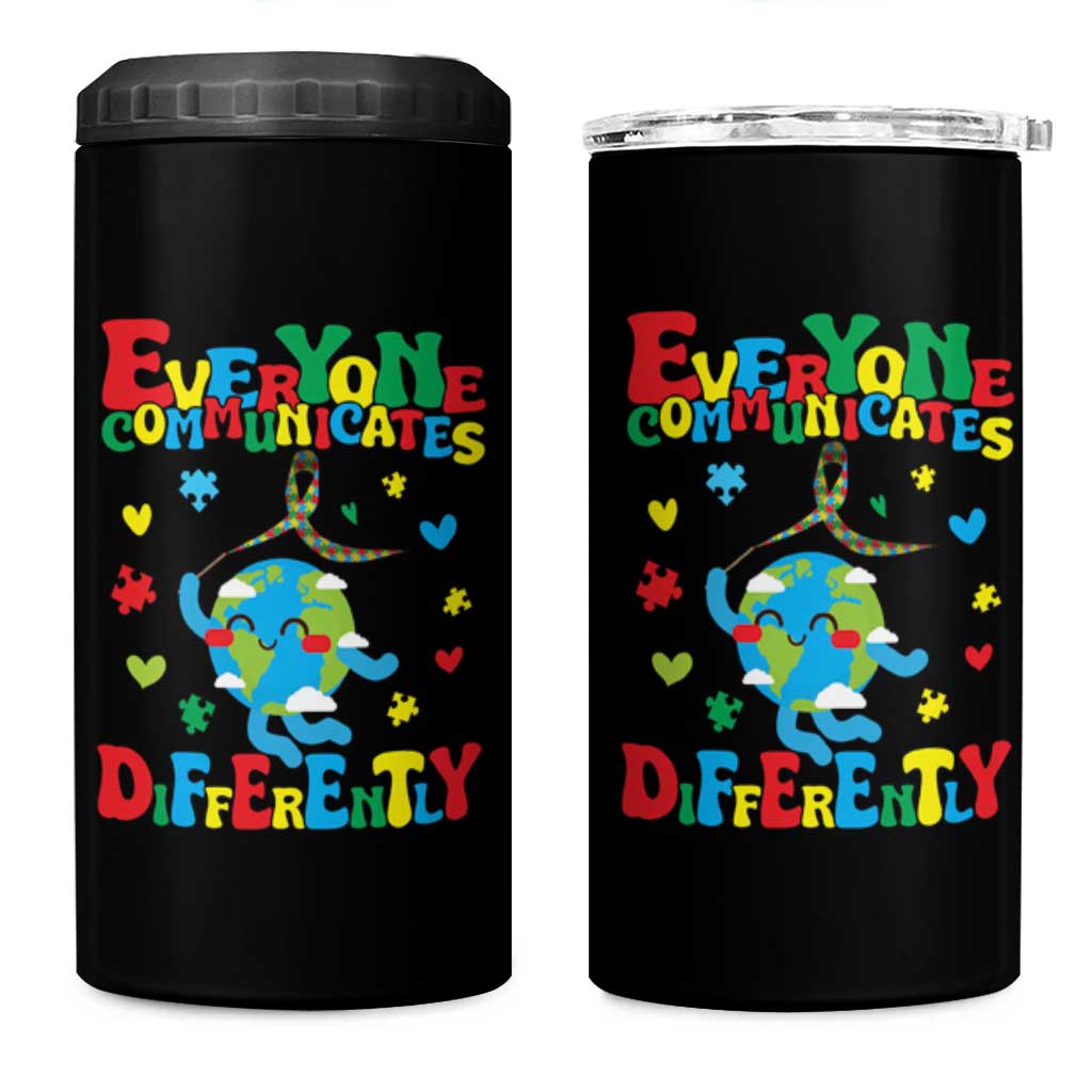 Autism Awareness 4 in 1 Can Cooler Tumbler Everyone Communicates Different Puzzle Cute Earth