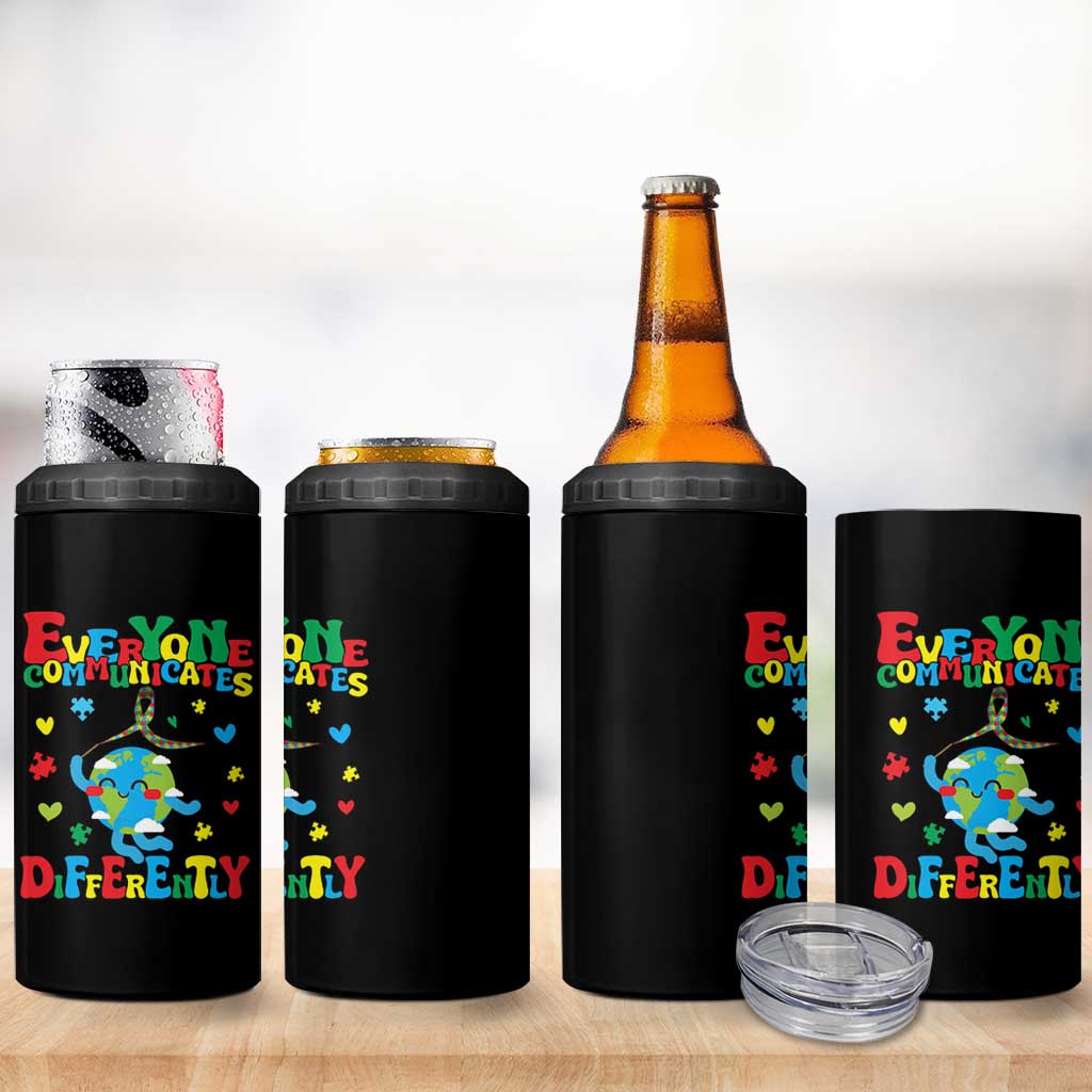 Autism Awareness 4 in 1 Can Cooler Tumbler Everyone Communicates Different Puzzle Cute Earth