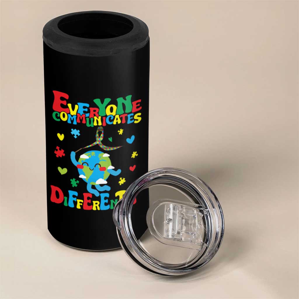 Autism Awareness 4 in 1 Can Cooler Tumbler Everyone Communicates Different Puzzle Cute Earth
